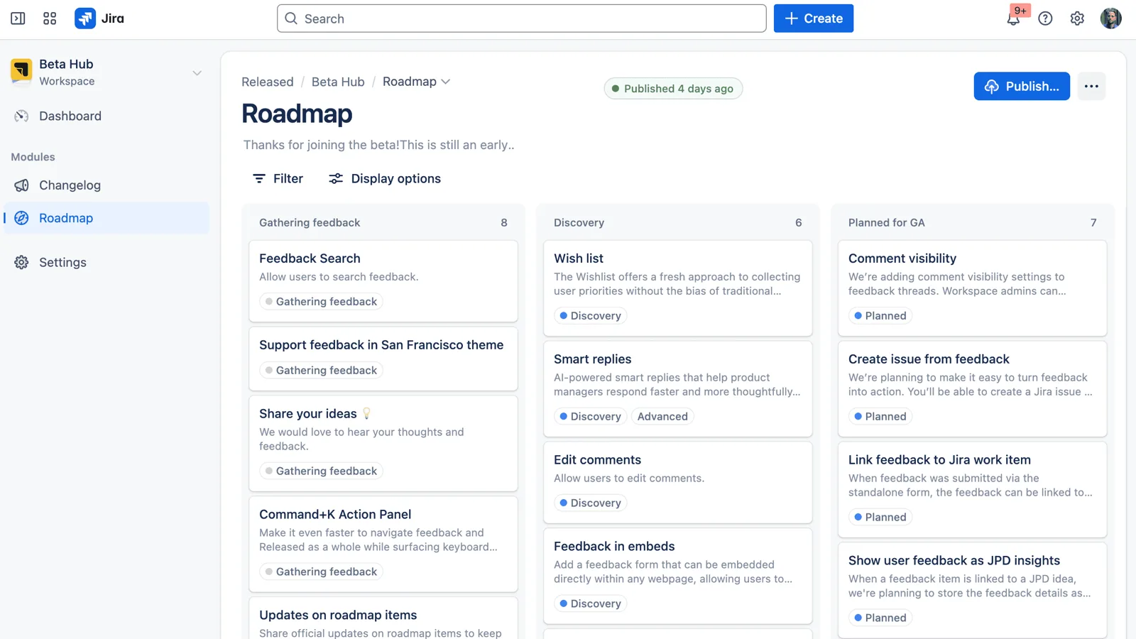 Productboard planning workspace